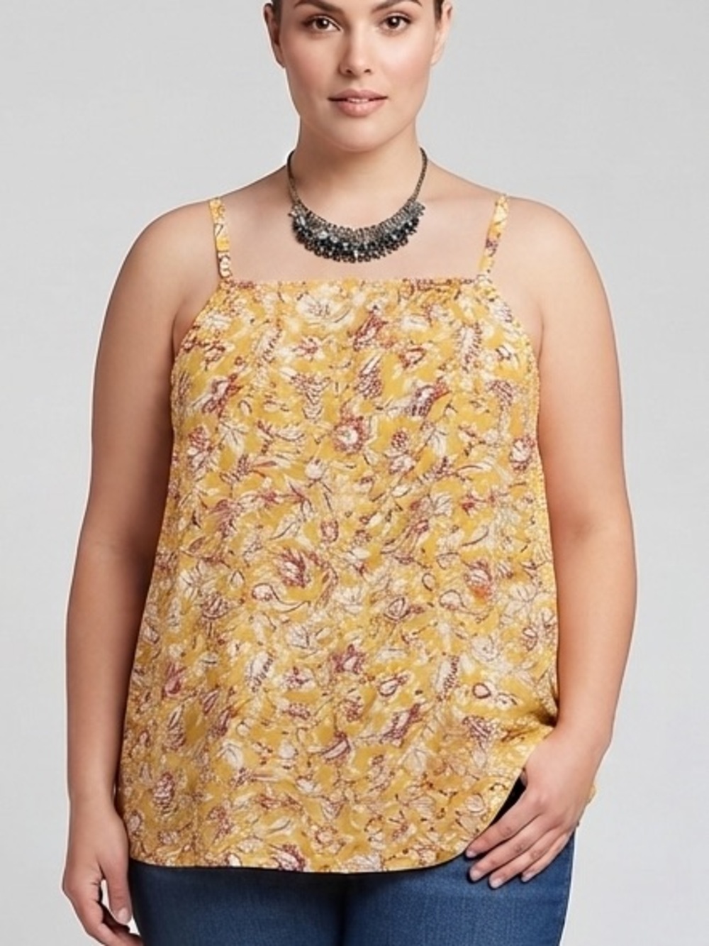 😍CLEARANCE OLD NAVY Sleeveless Yellow Taupe Floral Print Cami Top size XL